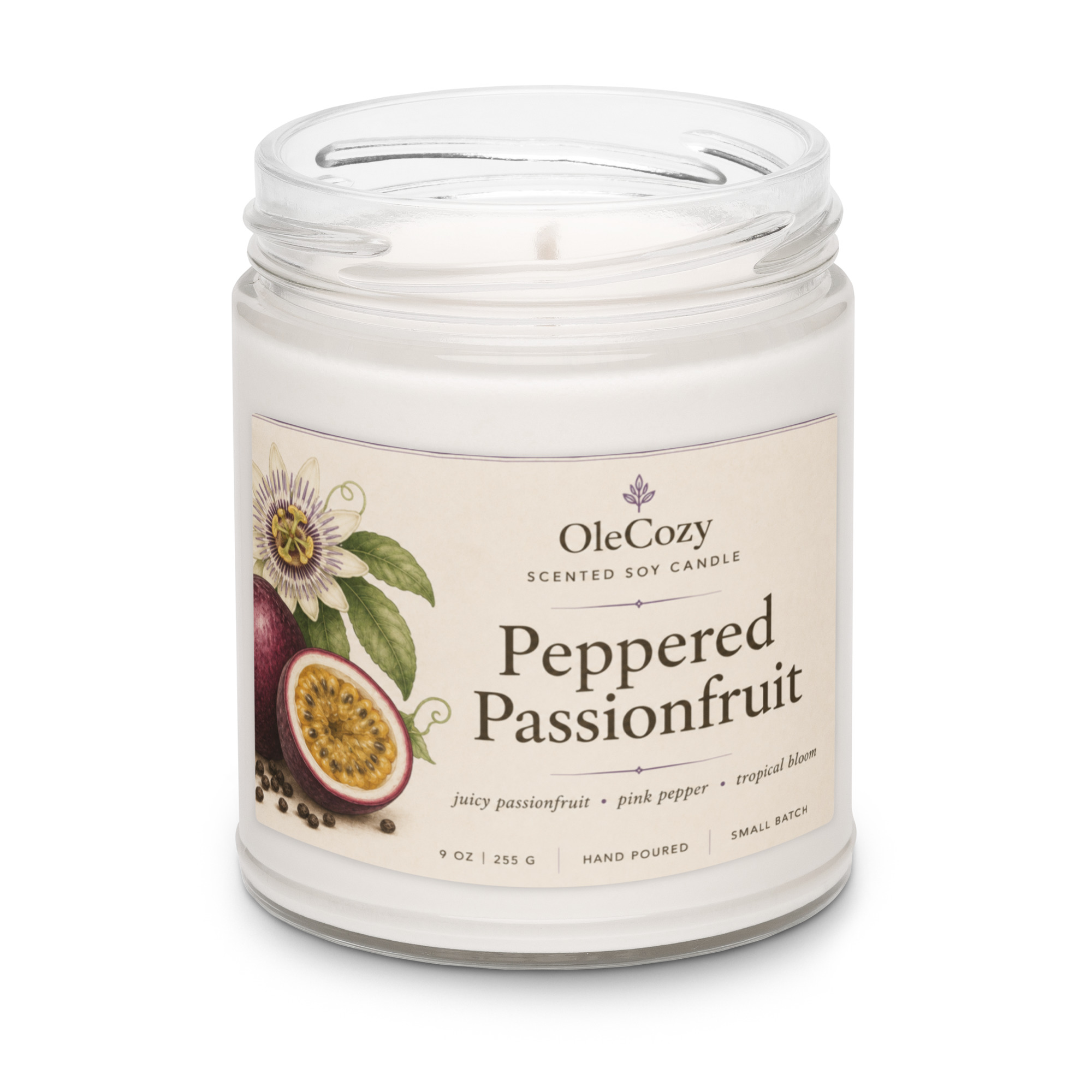 Peppered Passionfruit Scented soy candle