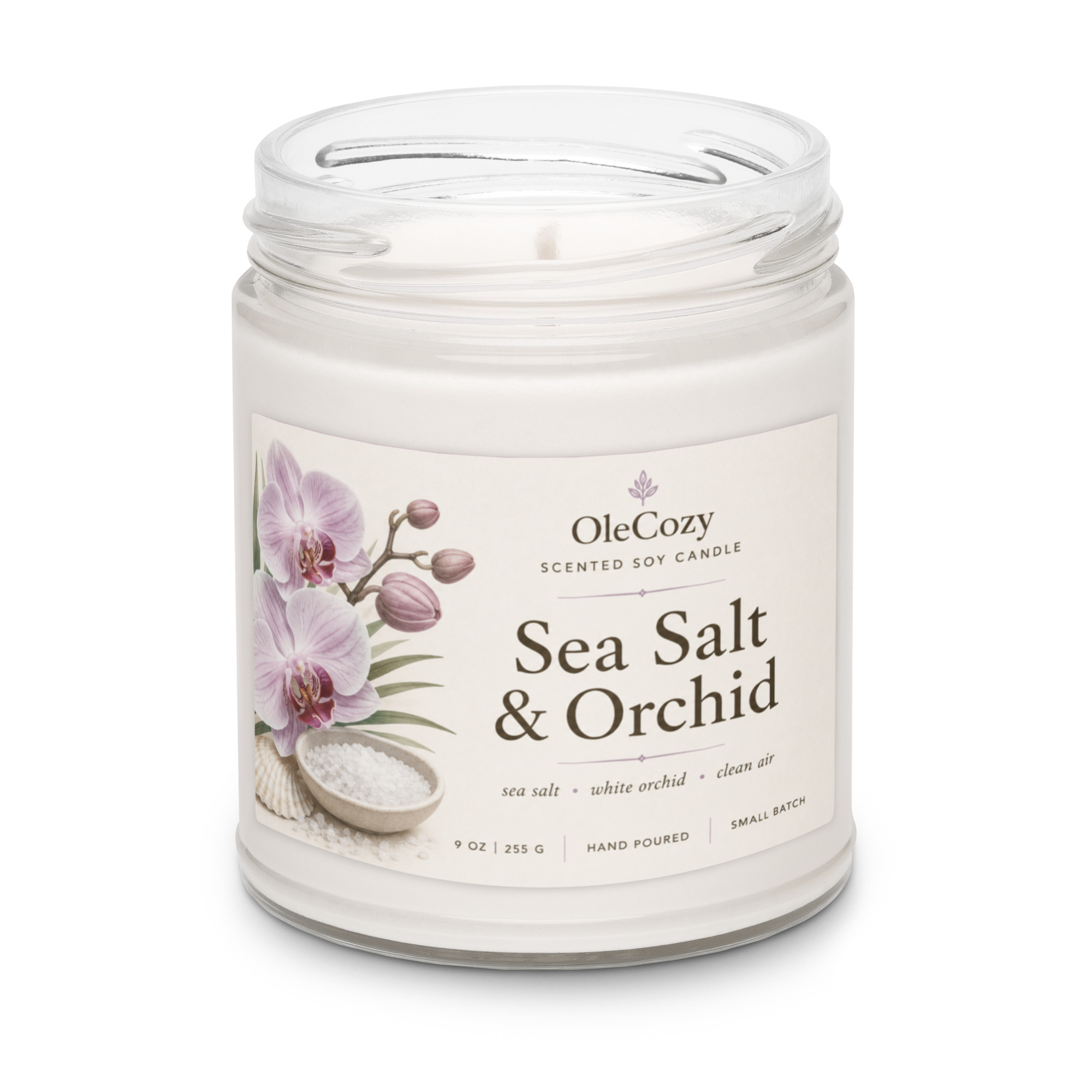 Sea Salt and Orchid Scented soy candle
