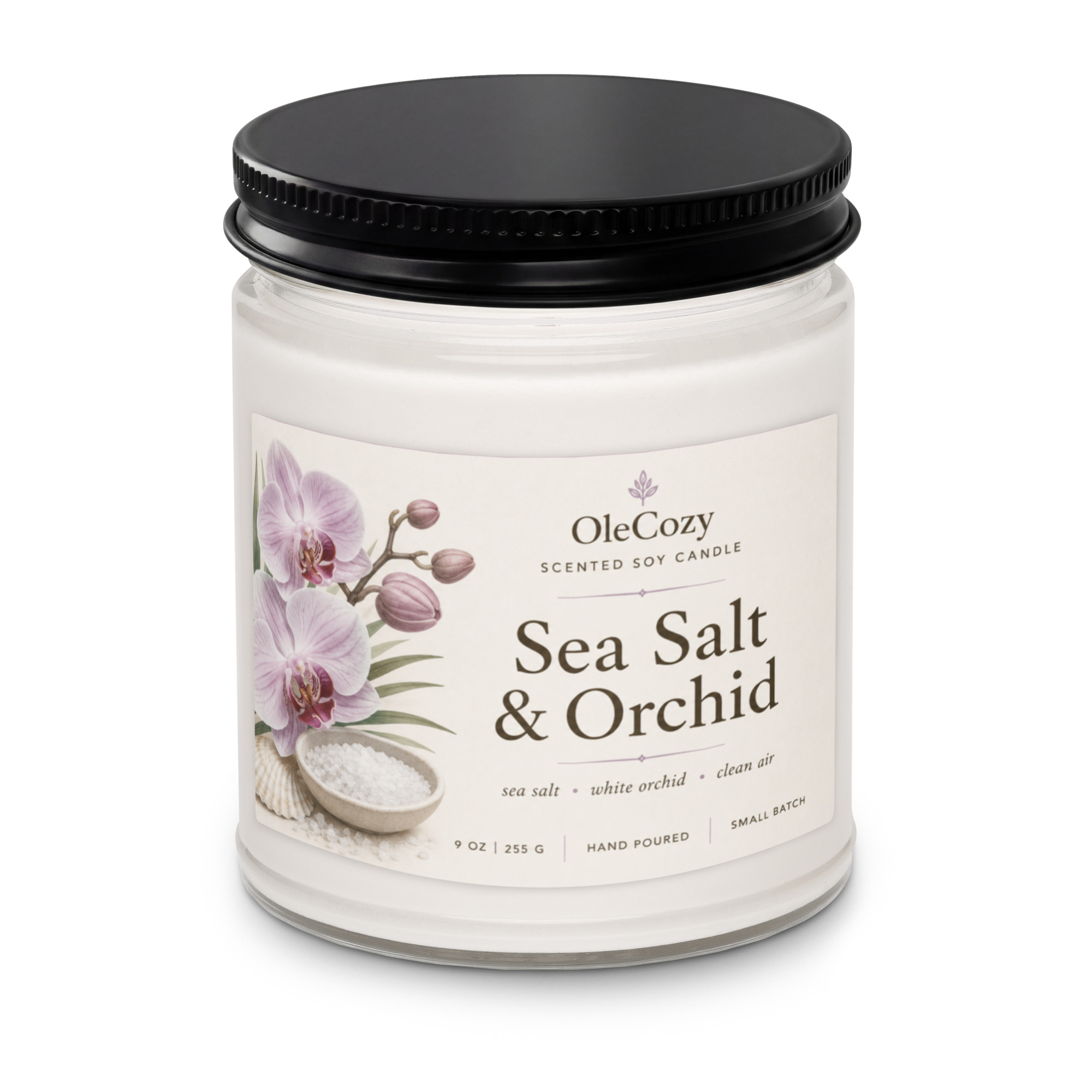 Sea Salt and Orchid Scented soy candle - Image 3