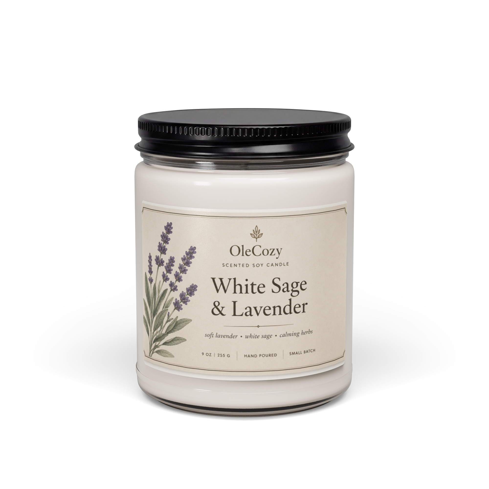 White Sage and Lavender Scented soy candle - Image 2
