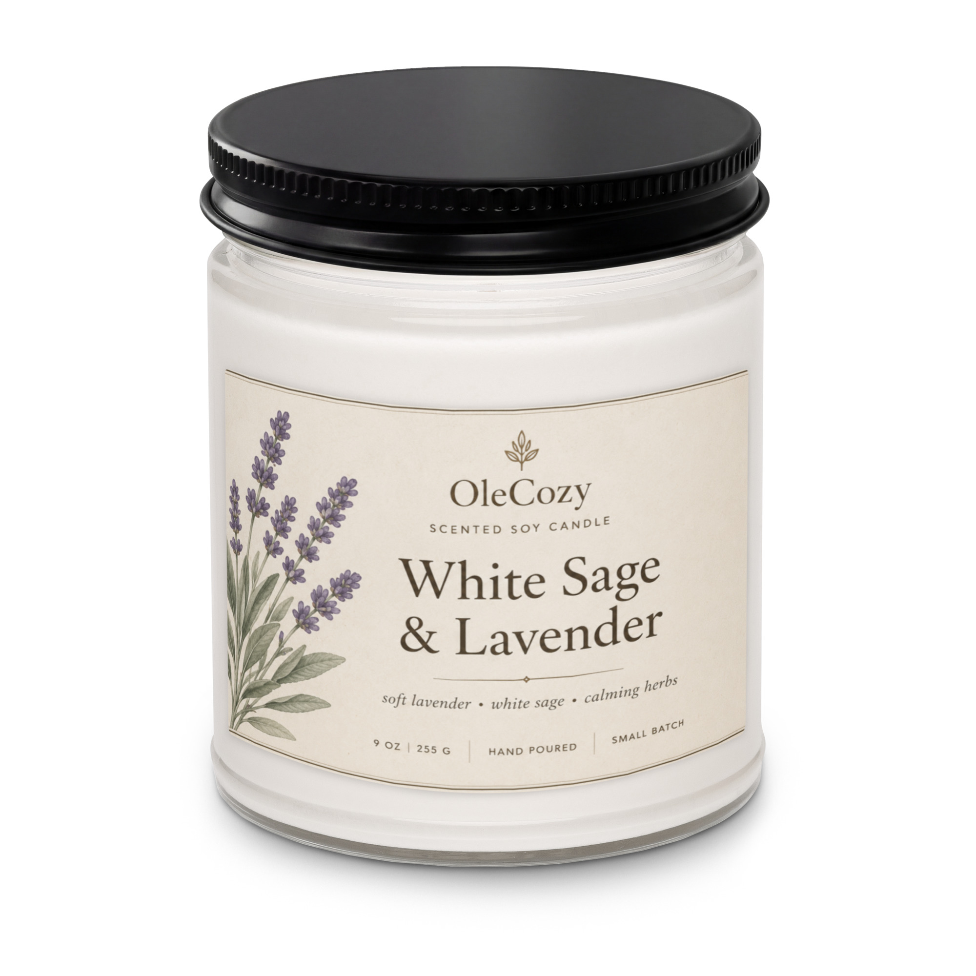 White Sage and Lavender Scented soy candle - Image 6